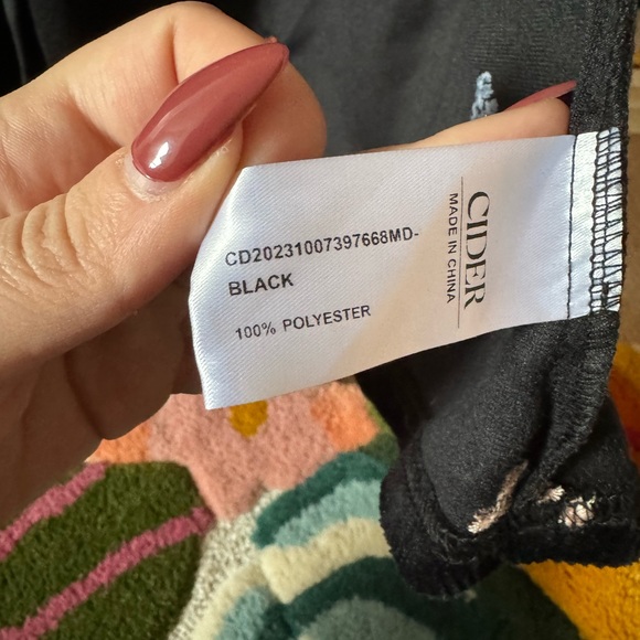 Cider Black Velvet Shirt Dress with Floral Embroidery Size S - Picture 7 of 7